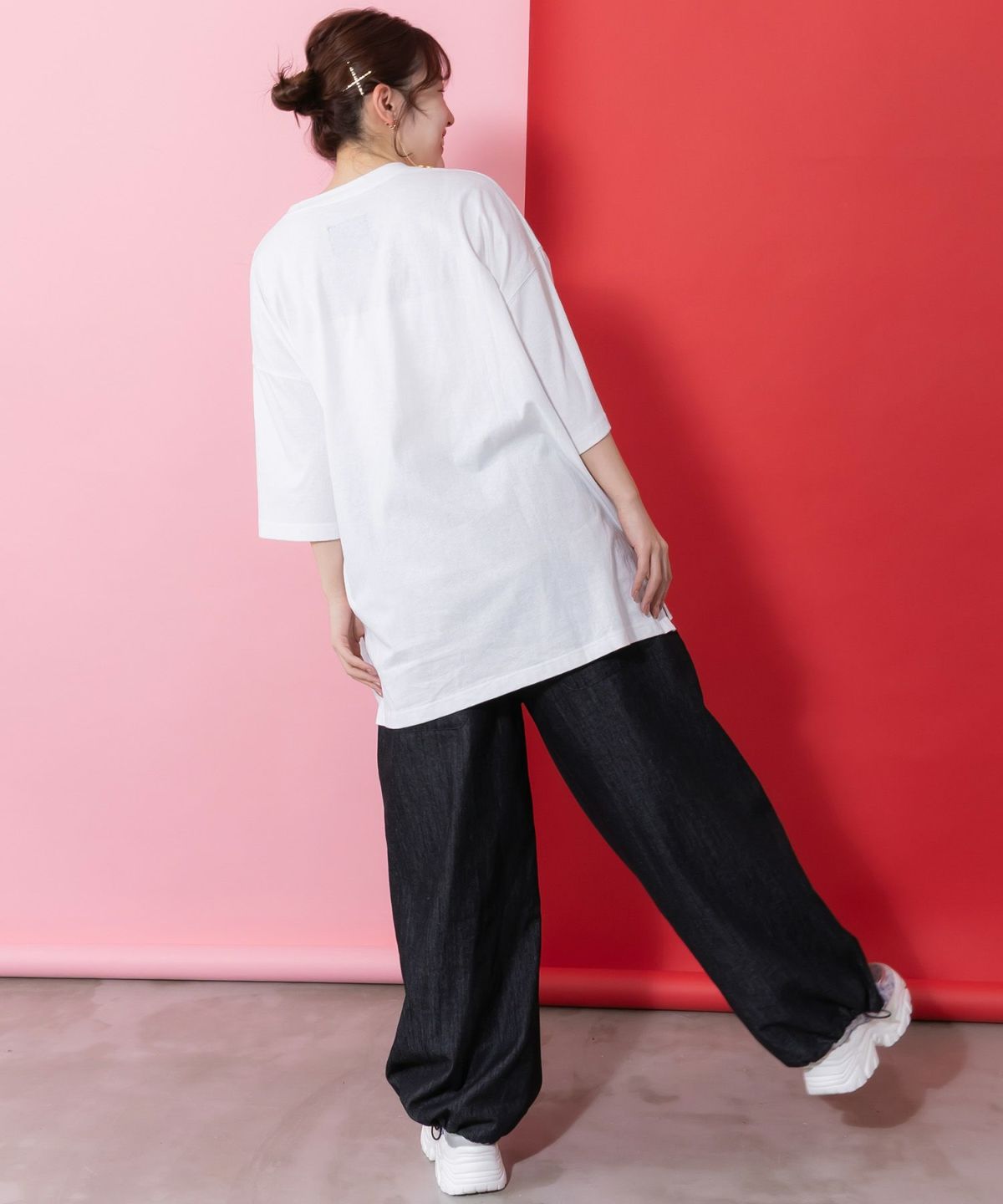 ちょこにゃんず ジャージ×デニム切替パンツ-8