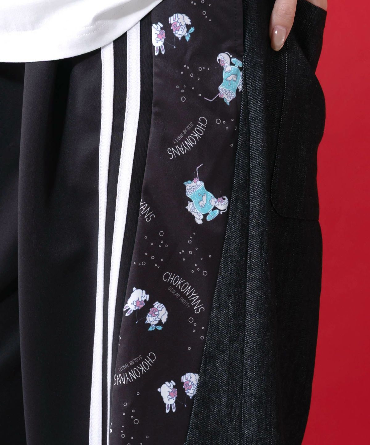 ちょこにゃんず ジャージ×デニム切替パンツ-9