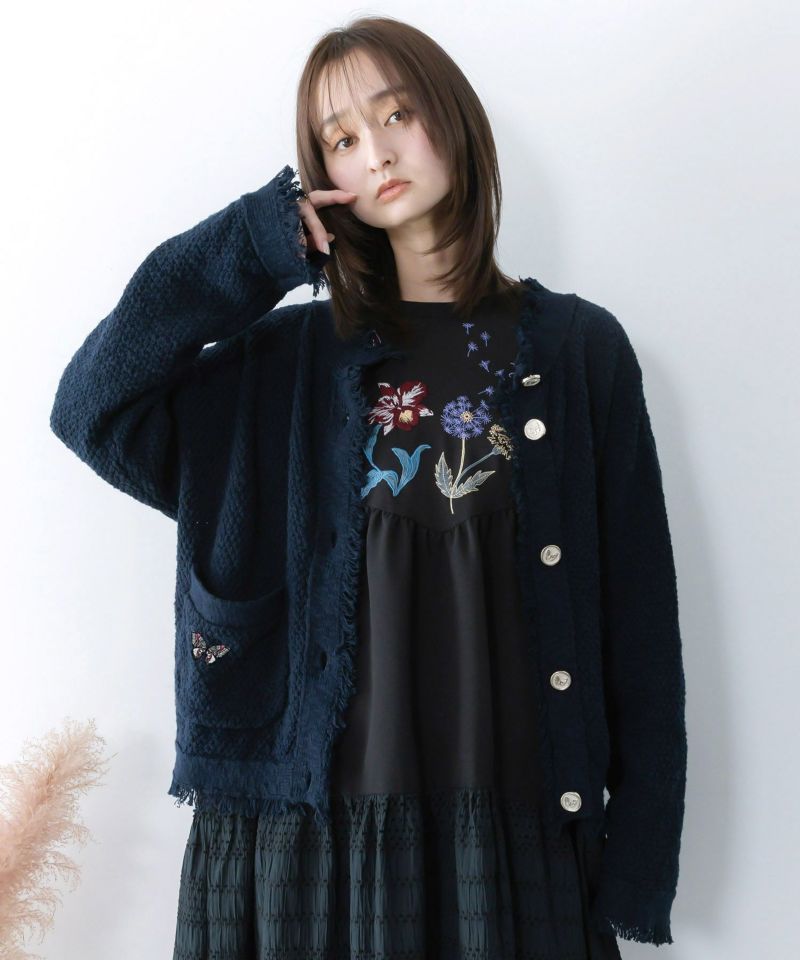 蝶刺繍×蝶ボタン付きニットカーディガン-1