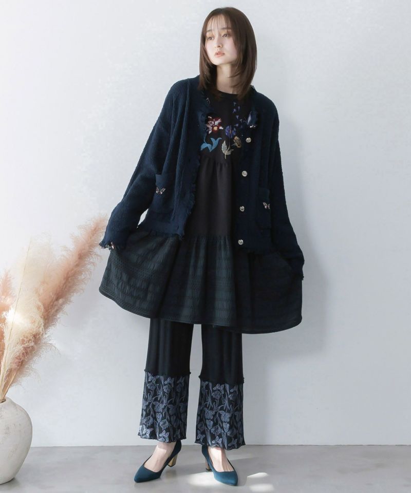 蝶刺繍×蝶ボタン付きニットカーディガン-2