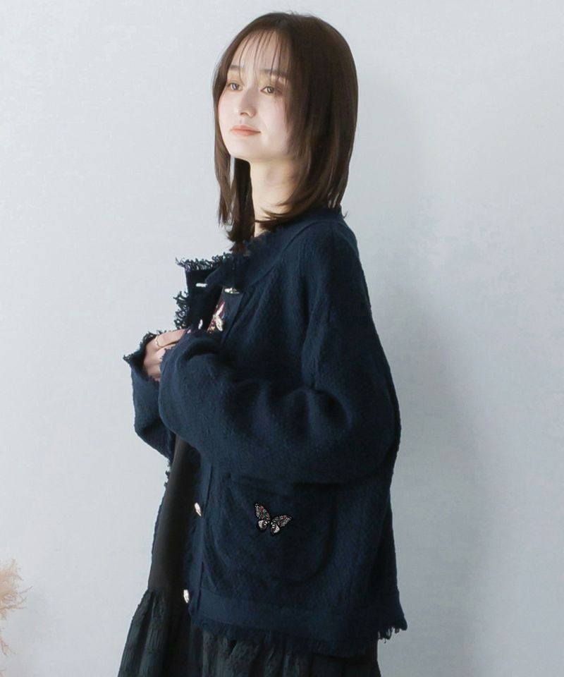 蝶刺繍×蝶ボタン付きニットカーディガン-4