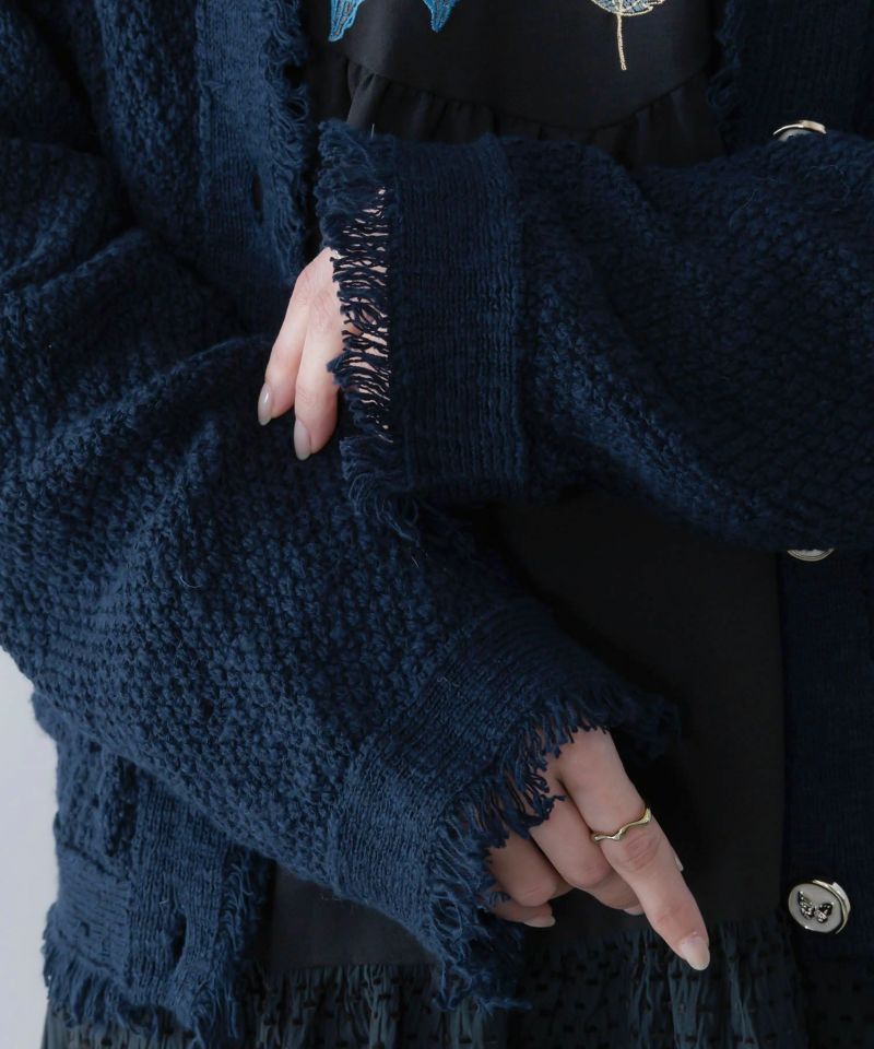 蝶刺繍×蝶ボタン付きニットカーディガン-7