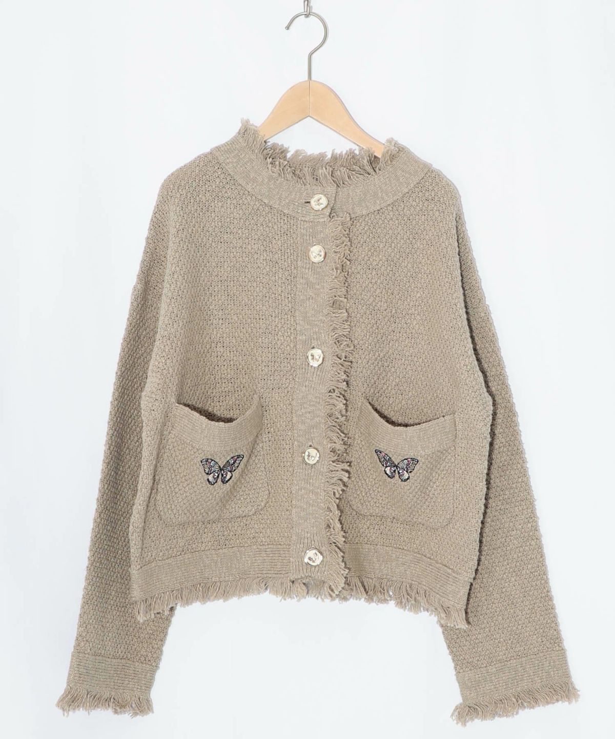 蝶刺繍×蝶ボタン付きニットカーディガン-10