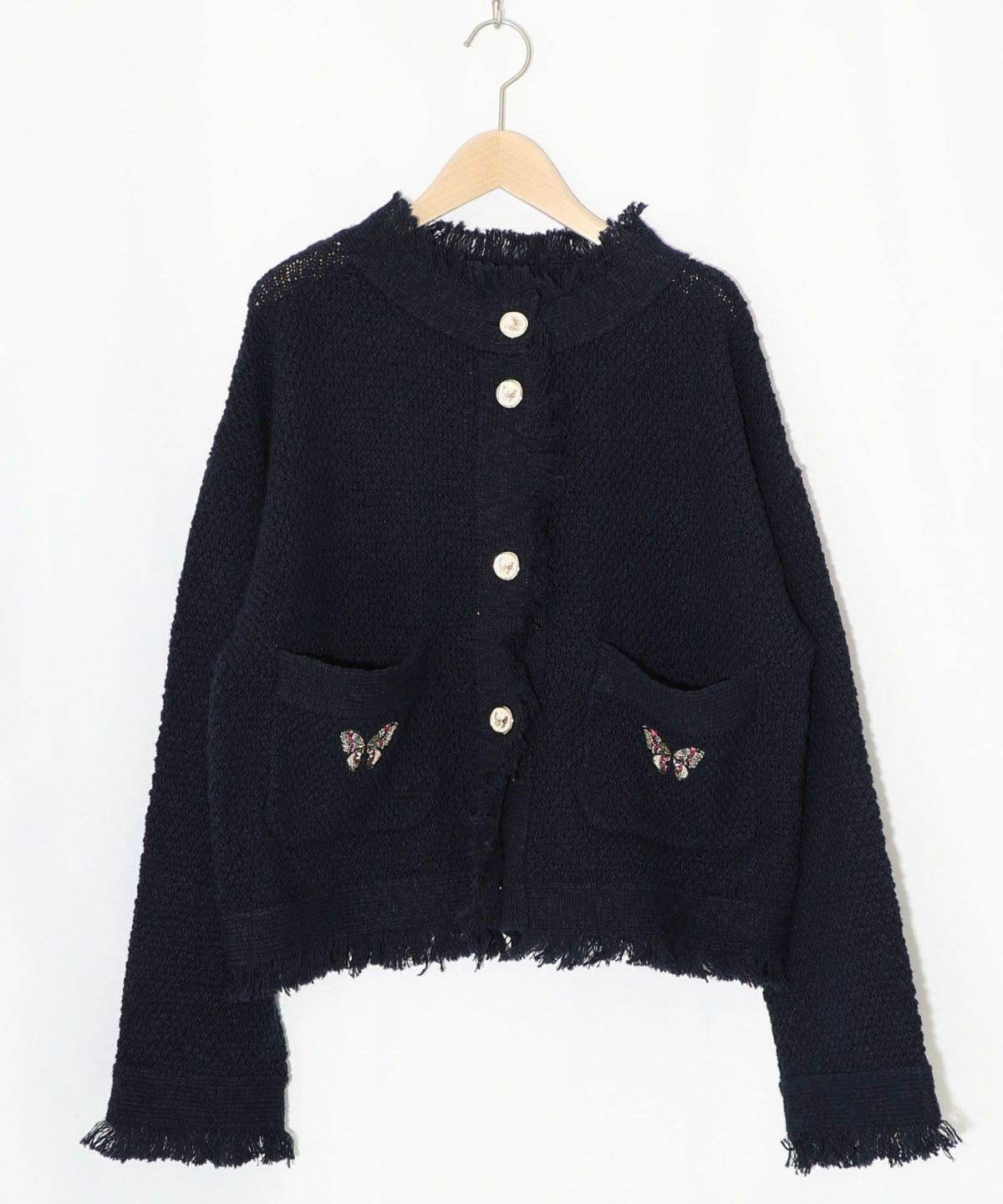 蝶刺繍×蝶ボタン付きニットカーディガン-12