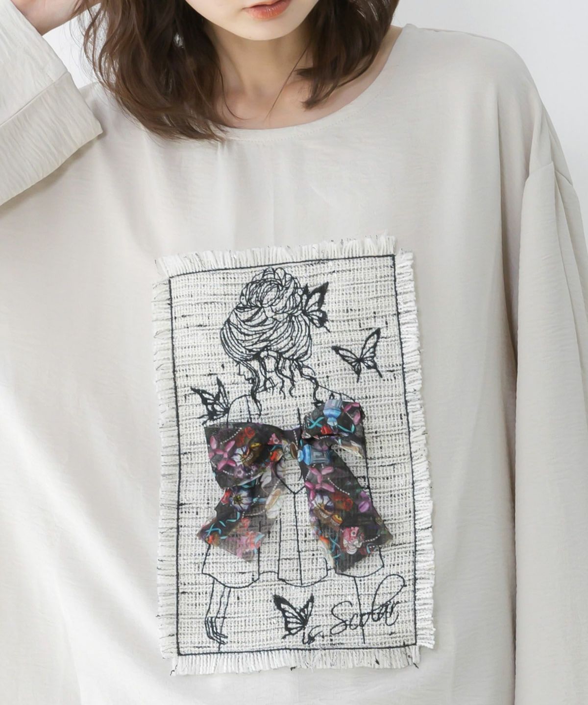 ラメツイード女の子アップリケプルオーバー-7