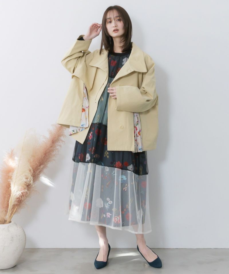 クラシカル花柄チュール重ねワンピース-11