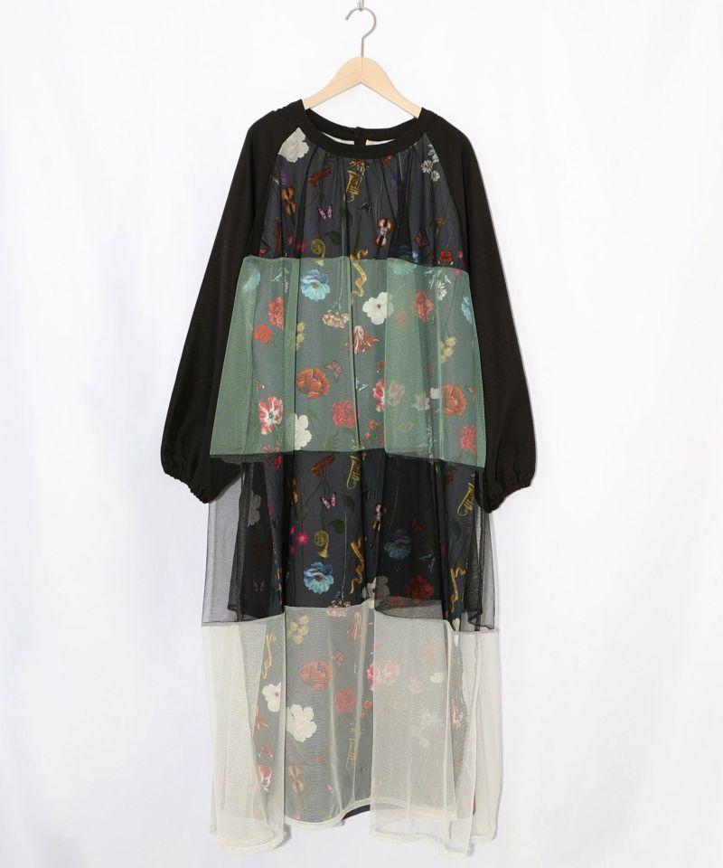 クラシカル花柄チュール重ねワンピース-12