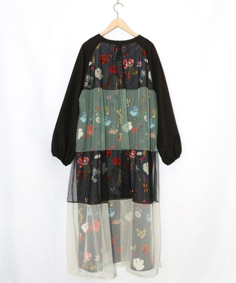 クラシカル花柄チュール重ねワンピース-13