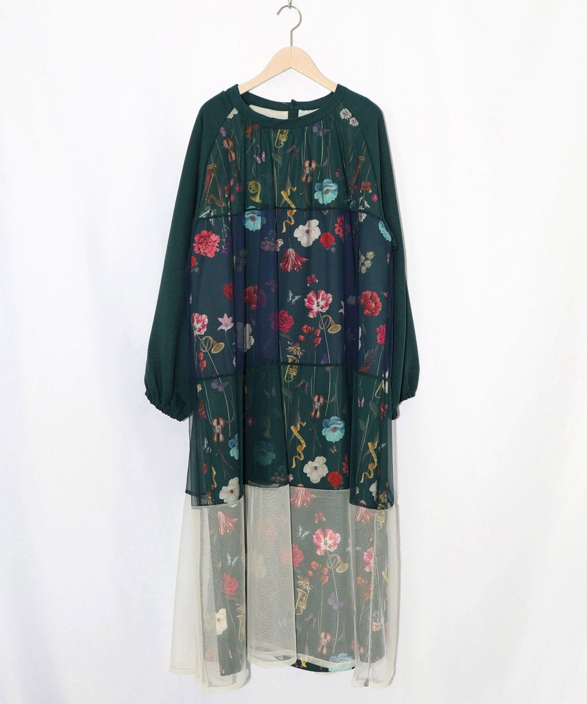 クラシカル花柄チュール重ねワンピース-15