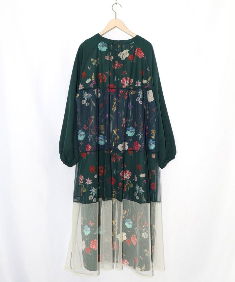 クラシカル花柄チュール重ねワンピース-16