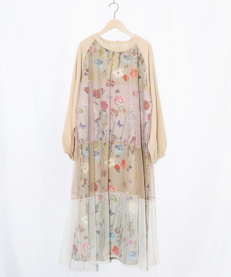 クラシカル花柄チュール重ねワンピース-18