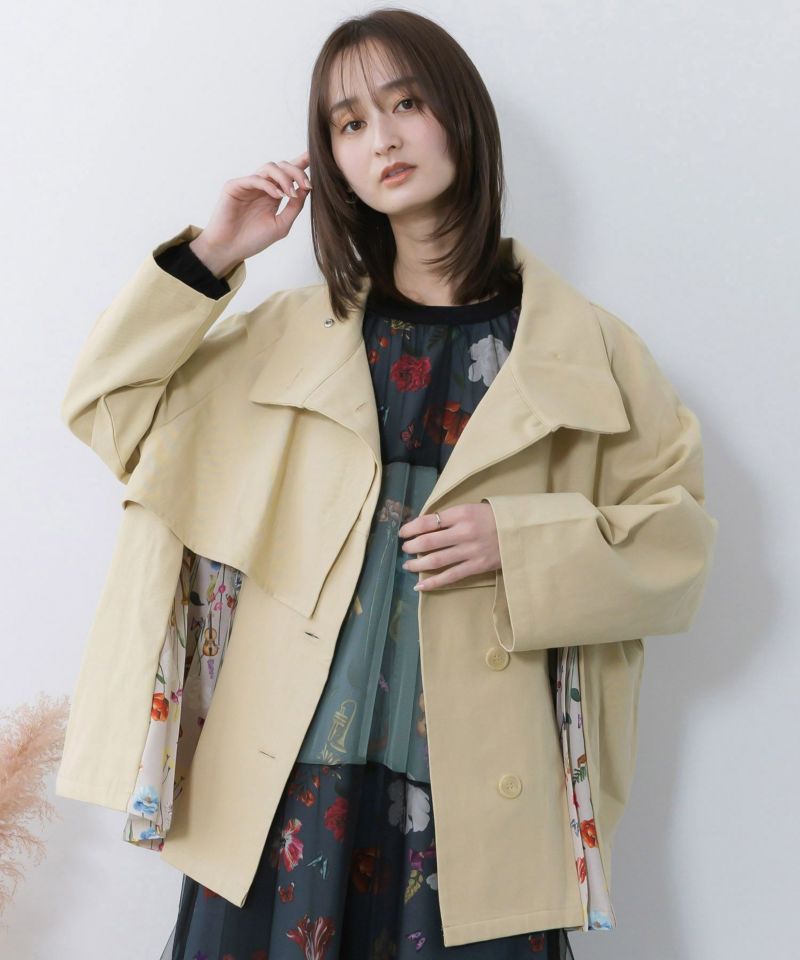 クラシカル柄プリーツ×ツイルトレンチ風コート-1