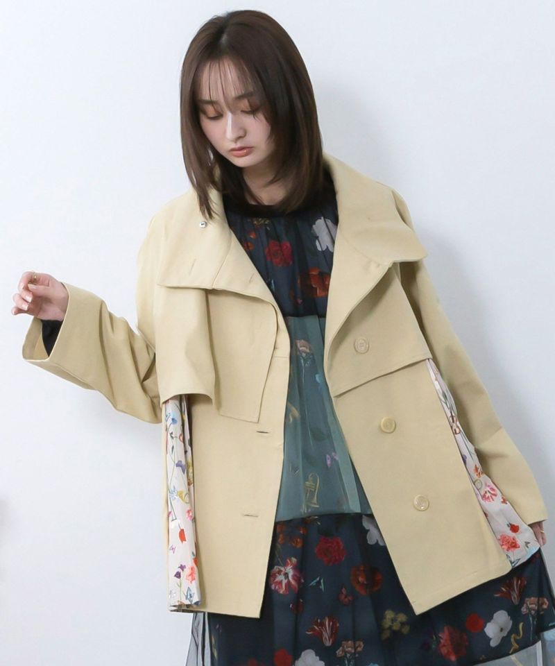 クラシカル柄プリーツ×ツイルトレンチ風コート-3