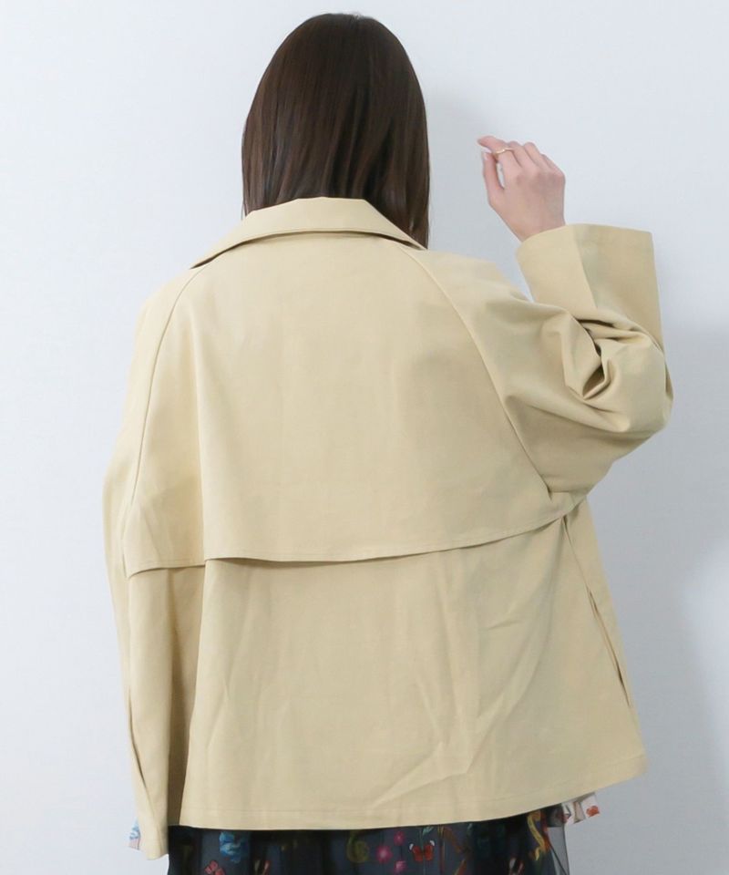 クラシカル柄プリーツ×ツイルトレンチ風コート-5