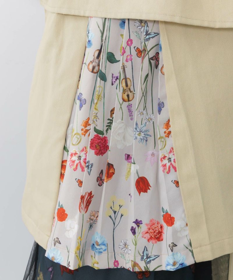 クラシカル柄プリーツ×ツイルトレンチ風コート-9