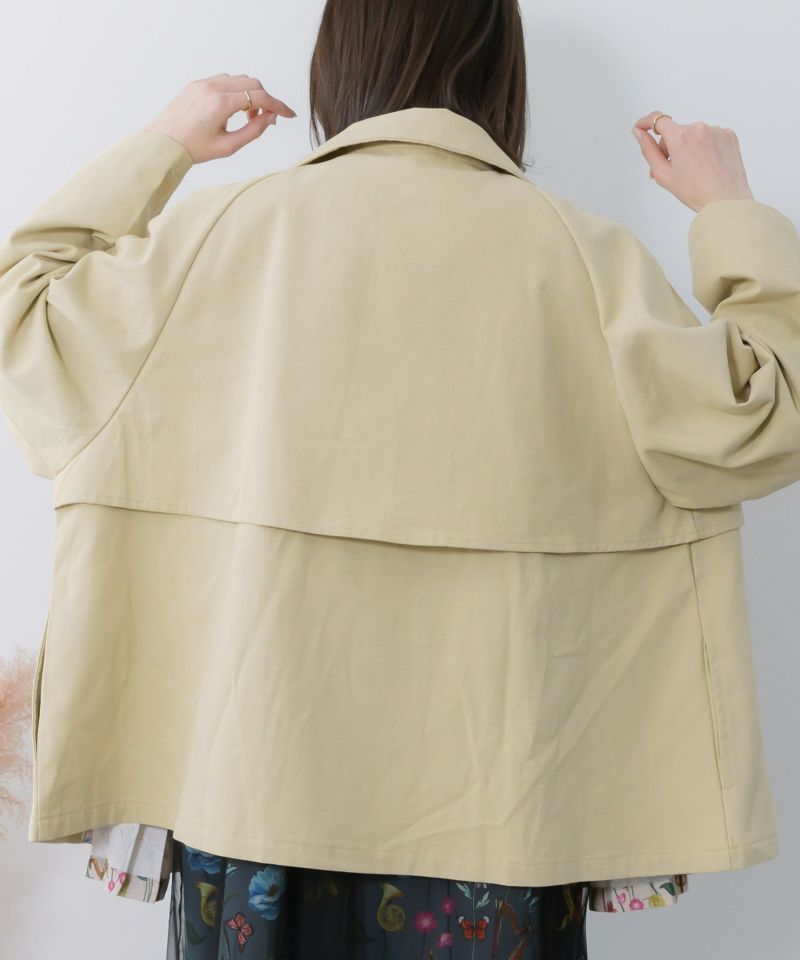 クラシカル柄プリーツ×ツイルトレンチ風コート-10