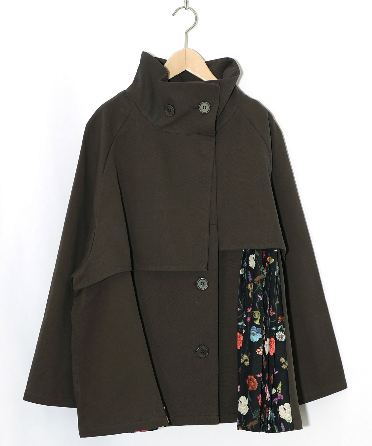 561214：クラシカル柄プリーツ×ツイルトレンチ風コートの通販-ScoLar