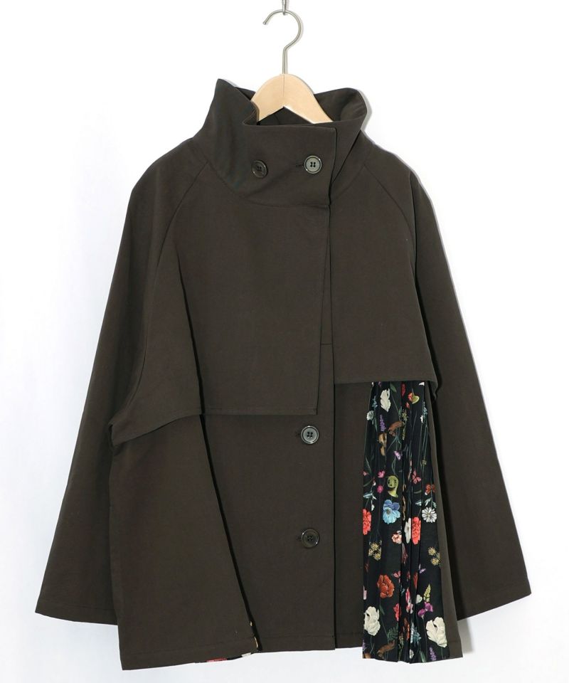 クラシカル柄プリーツ×ツイルトレンチ風コート-11