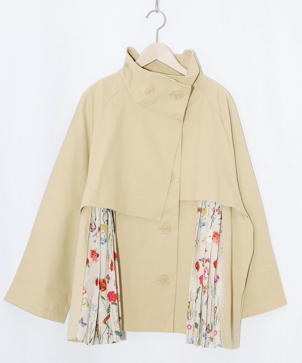 クラシカル柄プリーツ×ツイルトレンチ風コート-14