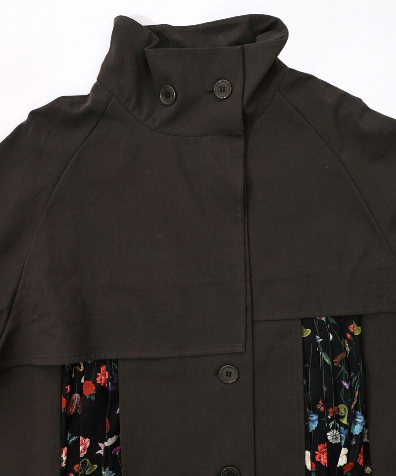 クラシカル柄プリーツ×ツイルトレンチ風コート-17