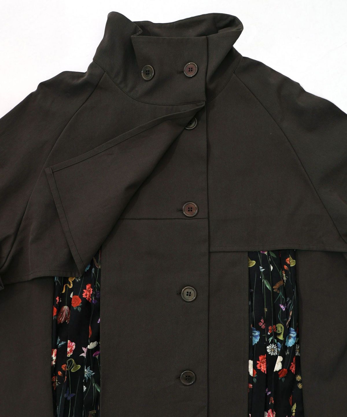 クラシカル柄プリーツ×ツイルトレンチ風コート-18