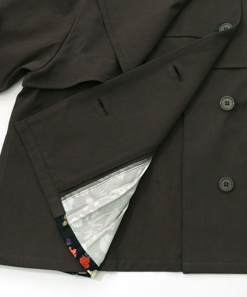 クラシカル柄プリーツ×ツイルトレンチ風コート-21