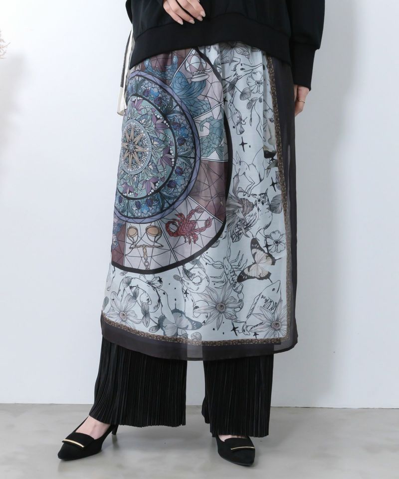 星座ステンドグラス柄シアー×ボドレー素材パンツ-1