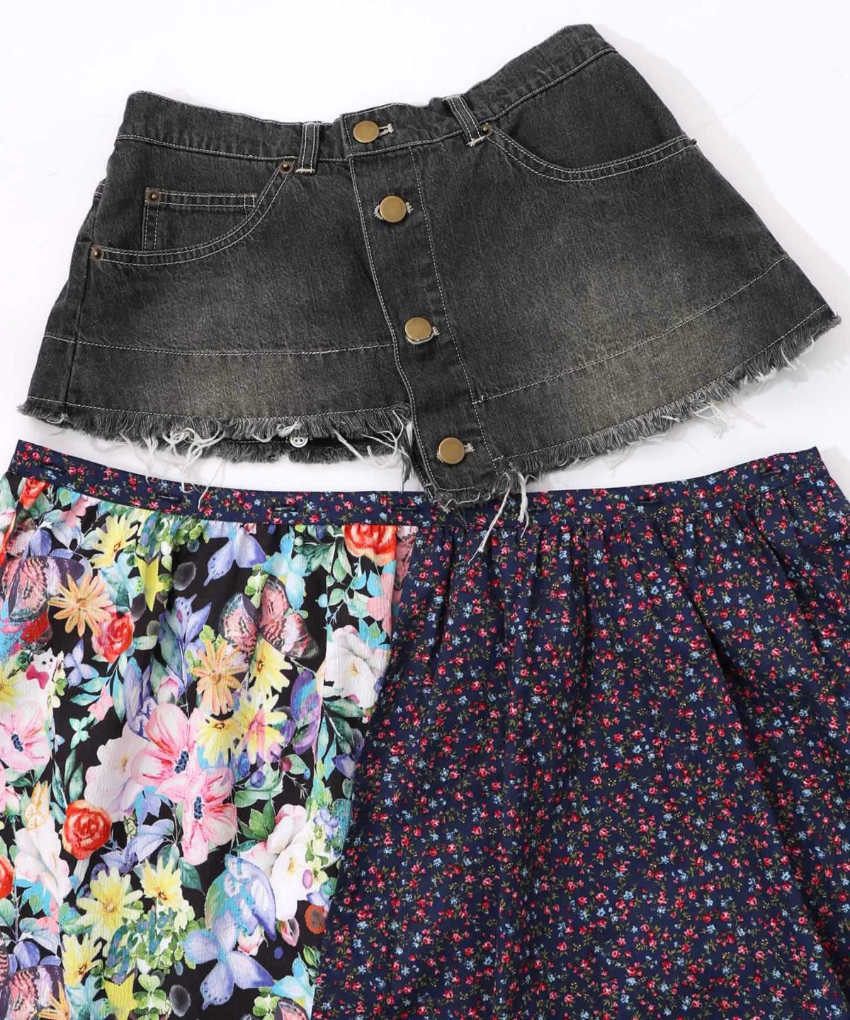 デニム×パッチワーク風 異素材切替2wayスカート-24