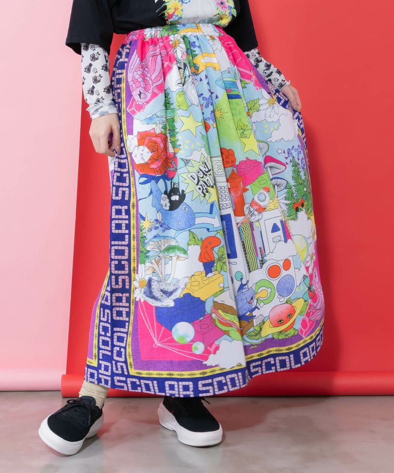 レトロスカーフ柄ワッシャー加工スカート-1