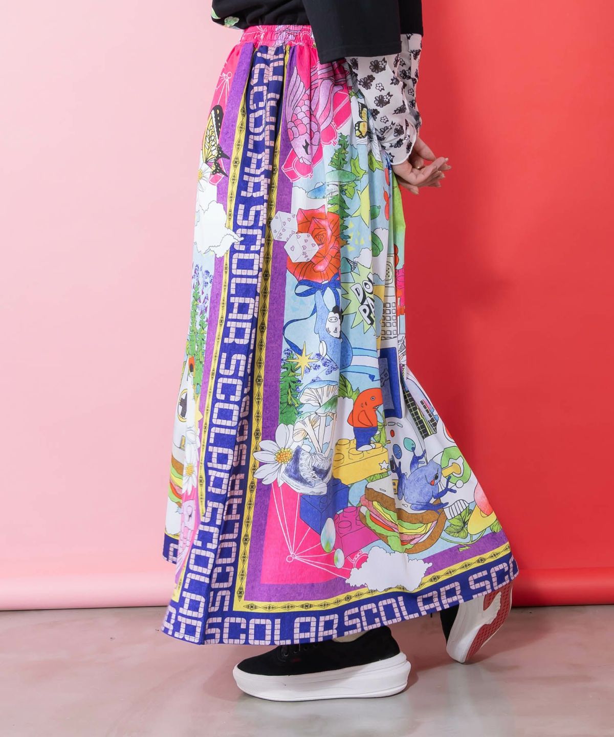 レトロスカーフ柄ワッシャー加工スカート-4