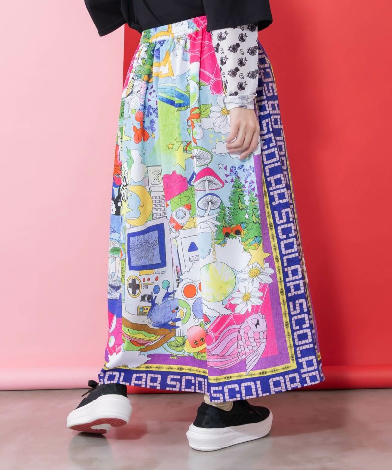 レトロスカーフ柄ワッシャー加工スカート-5