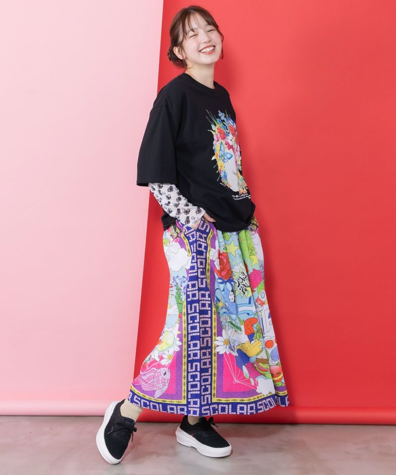 レトロスカーフ柄ワッシャー加工スカート-7