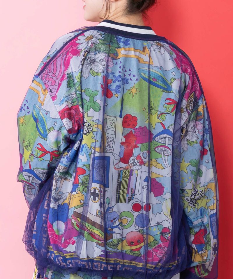 レトロスカーフ柄チュール重ねブルゾン-6