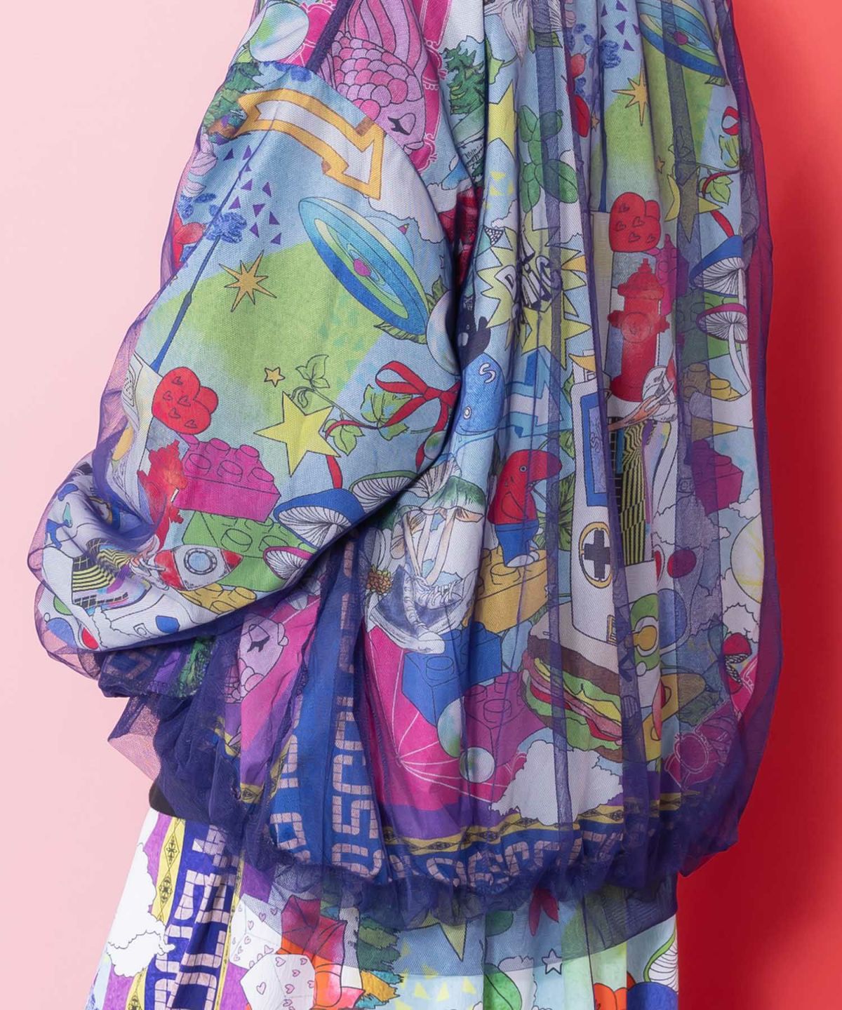 レトロスカーフ柄チュール重ねブルゾン-7