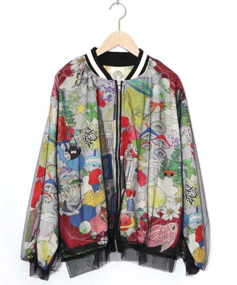 レトロスカーフ柄チュール重ねブルゾン-8