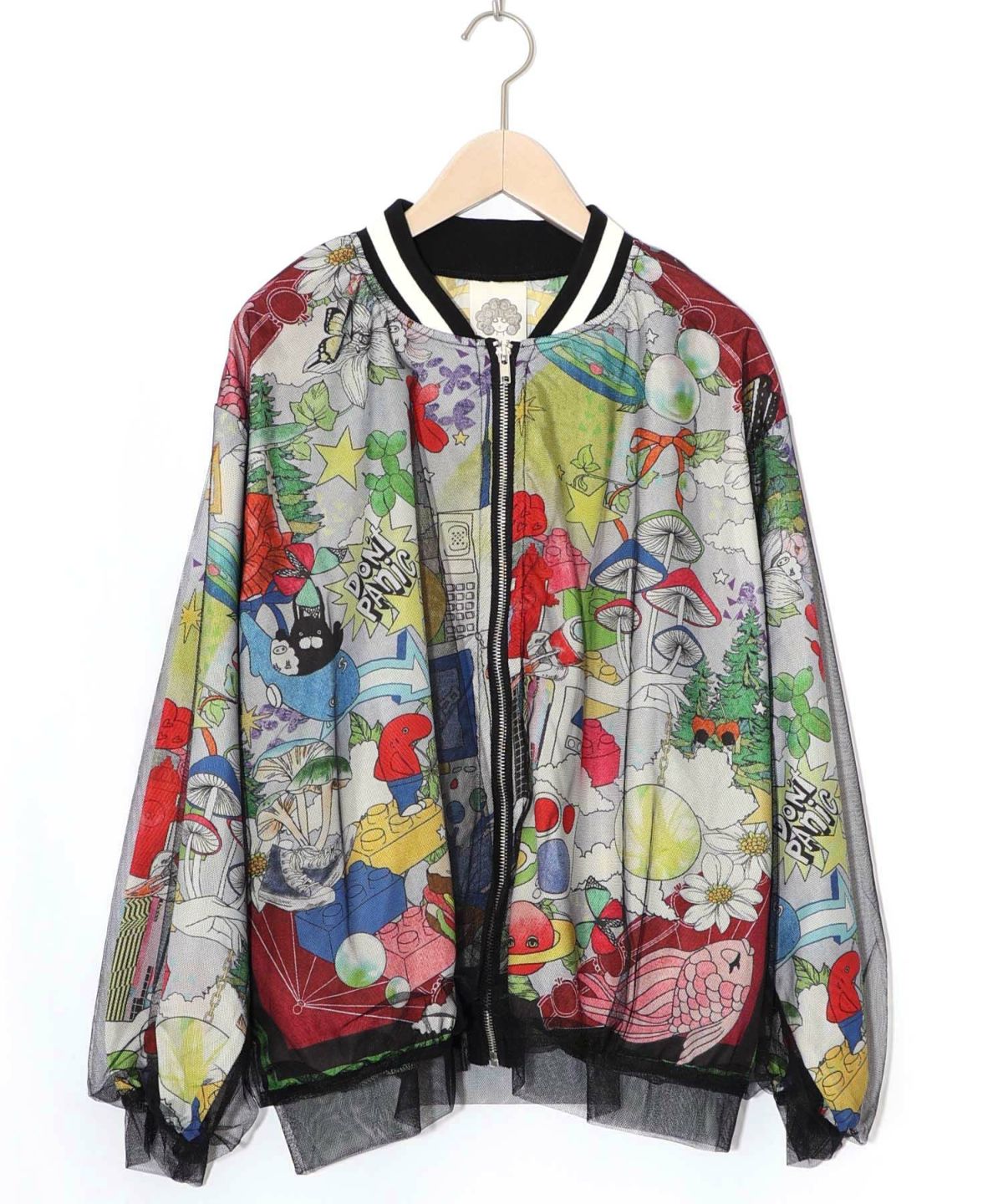 レトロスカーフ柄チュール重ねブルゾン-8