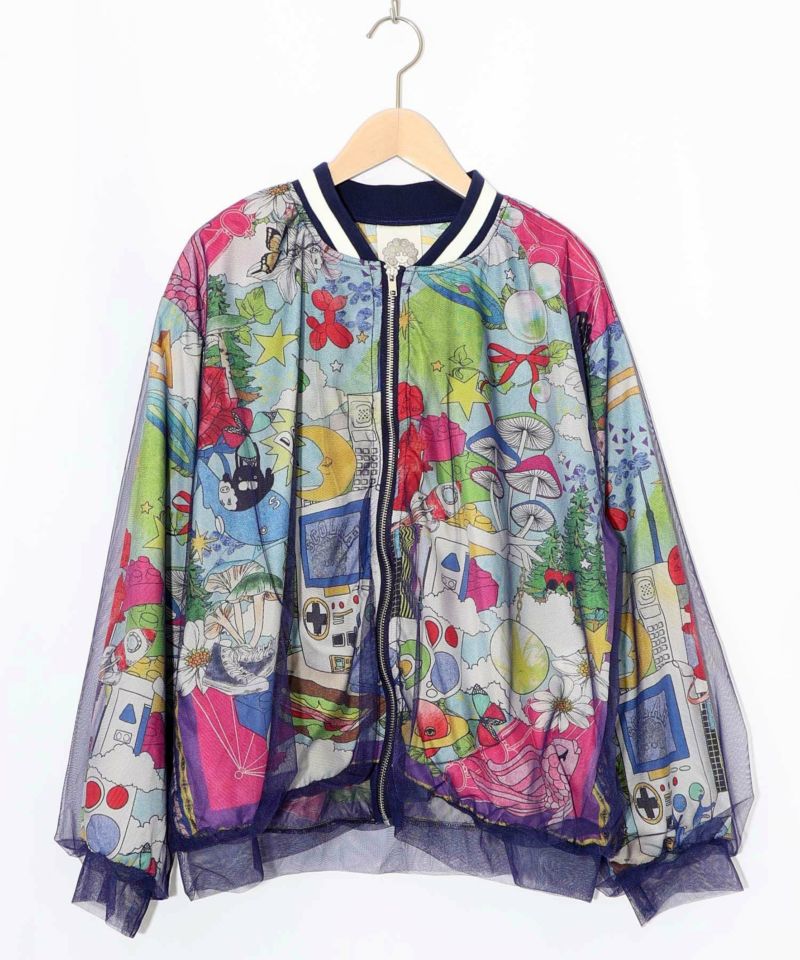 レトロスカーフ柄チュール重ねブルゾン-10