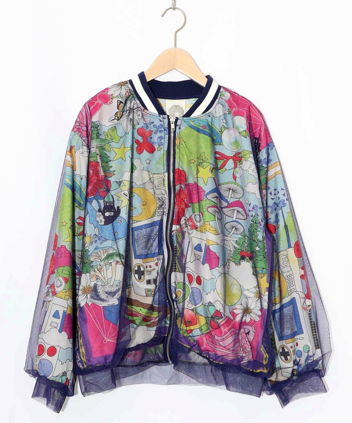 レトロスカーフ柄チュール重ねブルゾン-10