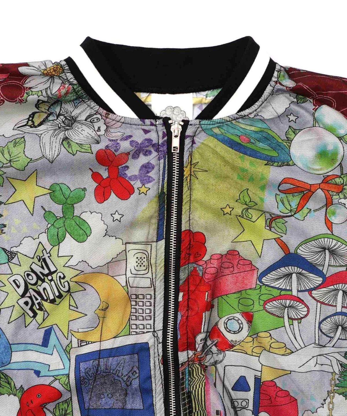 レトロスカーフ柄チュール重ねブルゾン-12