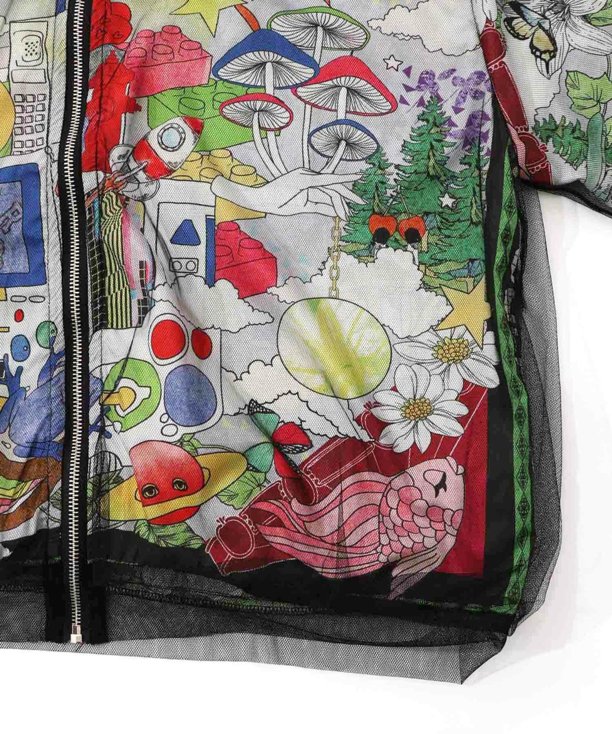 レトロスカーフ柄チュール重ねブルゾン-14