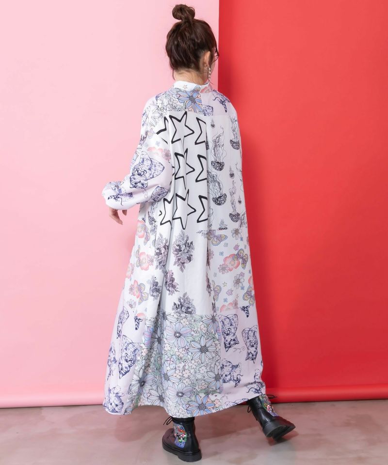 パッチワーク風総柄シャツワンピース-5