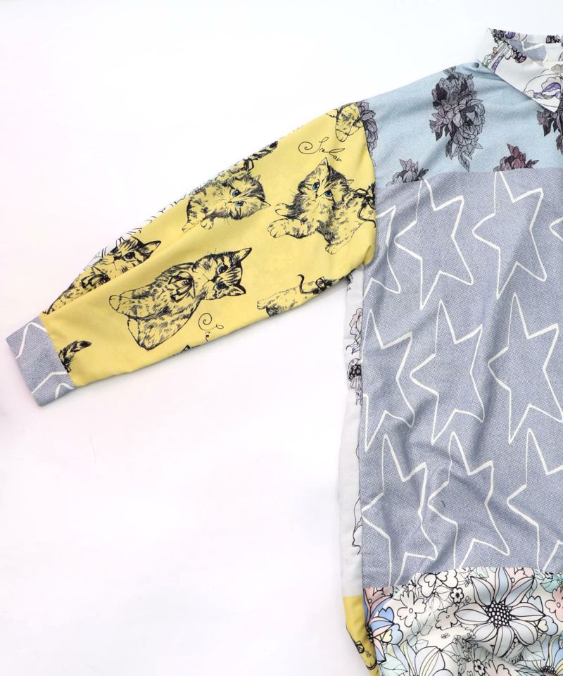 パッチワーク風総柄シャツワンピース-17