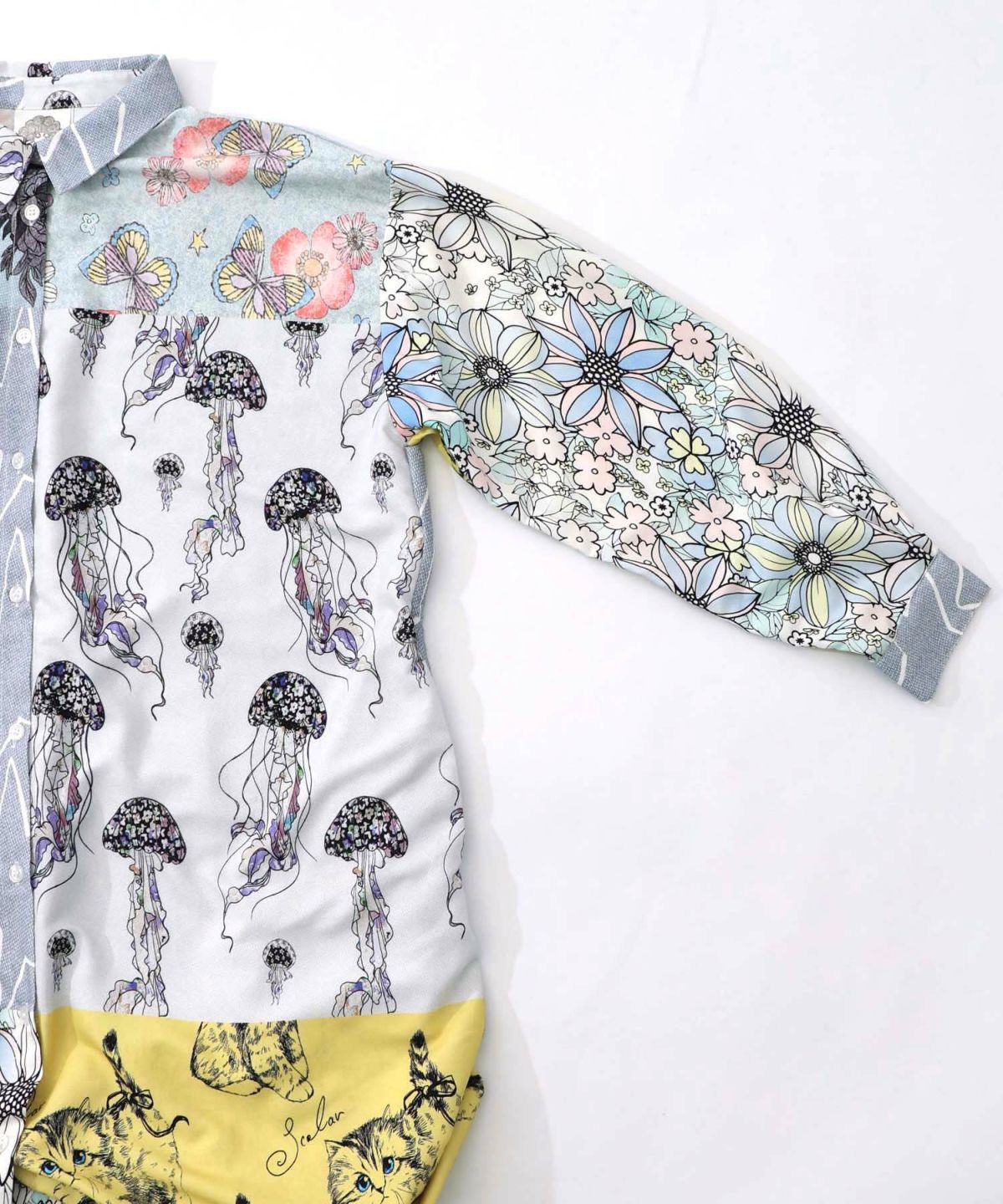 パッチワーク風総柄シャツワンピース-18