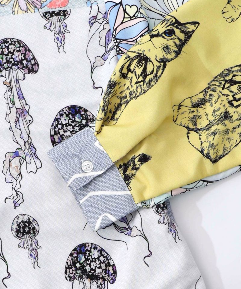 パッチワーク風総柄シャツワンピース-19