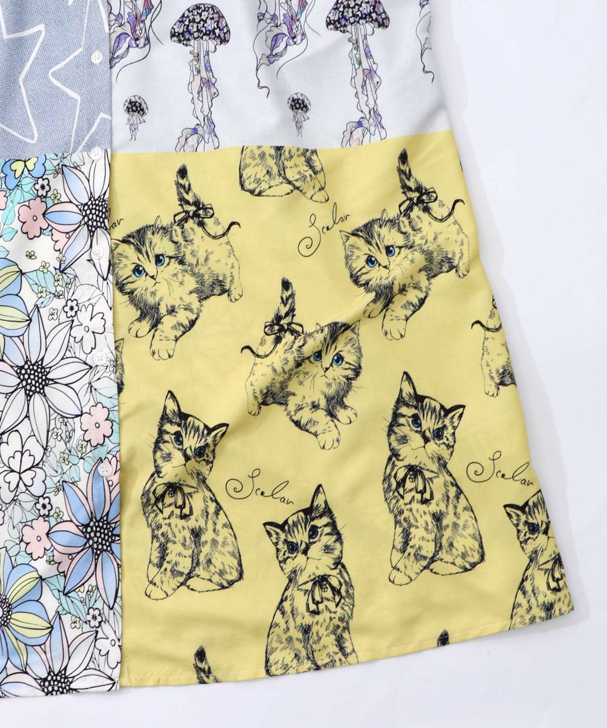 パッチワーク風総柄シャツワンピース-20